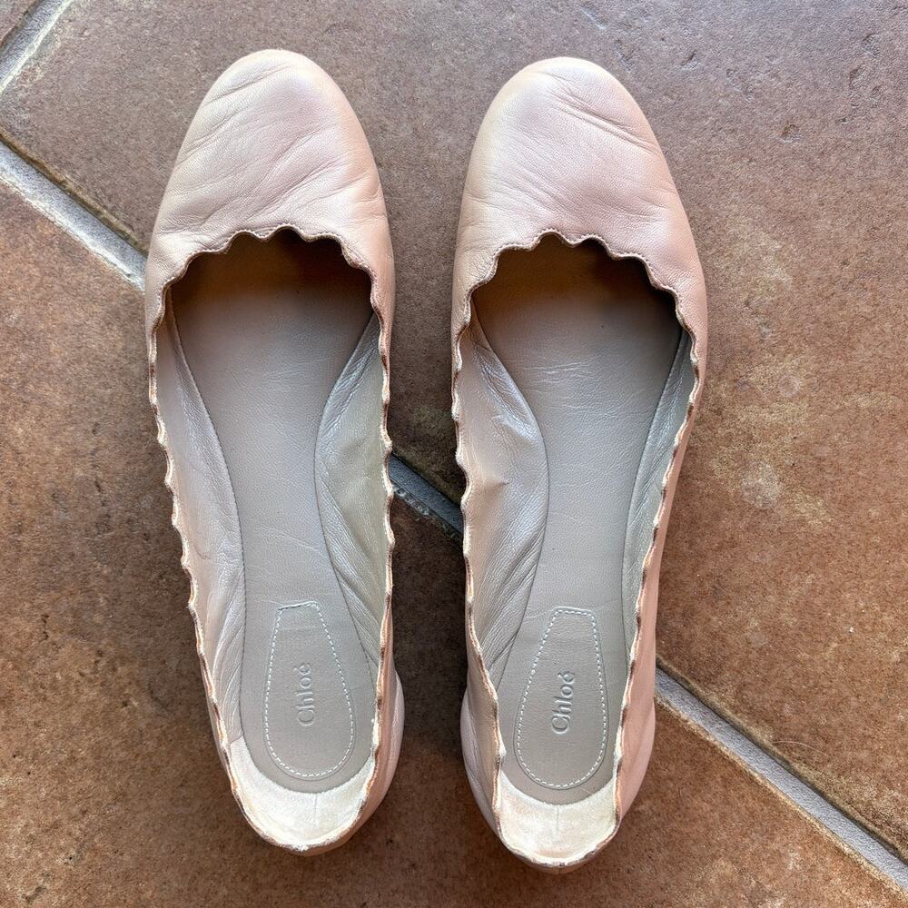 Chloe Lauren Ballerina Scalloped Edge Leather Flats Rosy Beige size 38/8 US - Picture 6 of 16